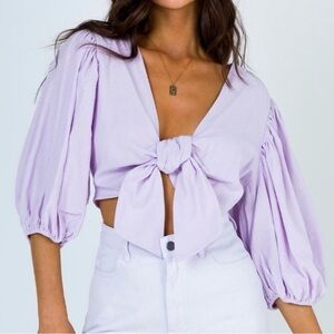 Princess Polly Lavender Puff Sleeve Tie-Front Top